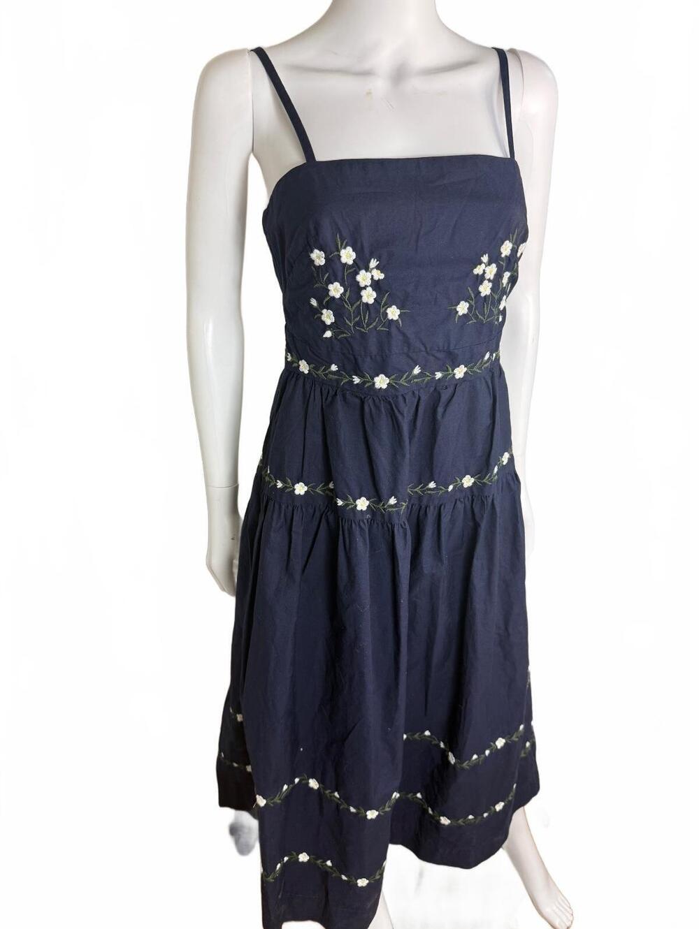 Free Assembly Navy Blue Embroidered Midi Dress XS